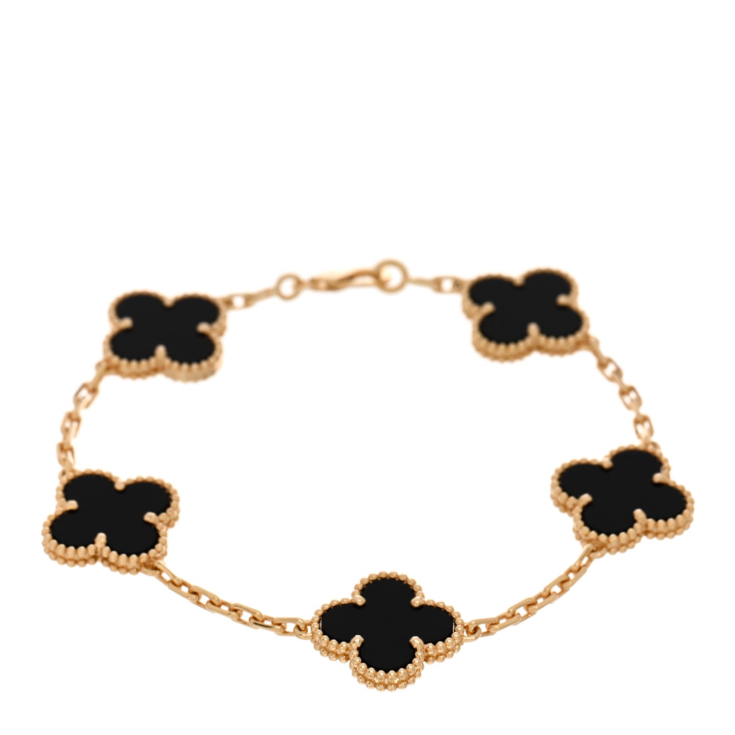 18K Yellow Gold Black Onyx 5 Motifs Vintage Alhambra Bracelet