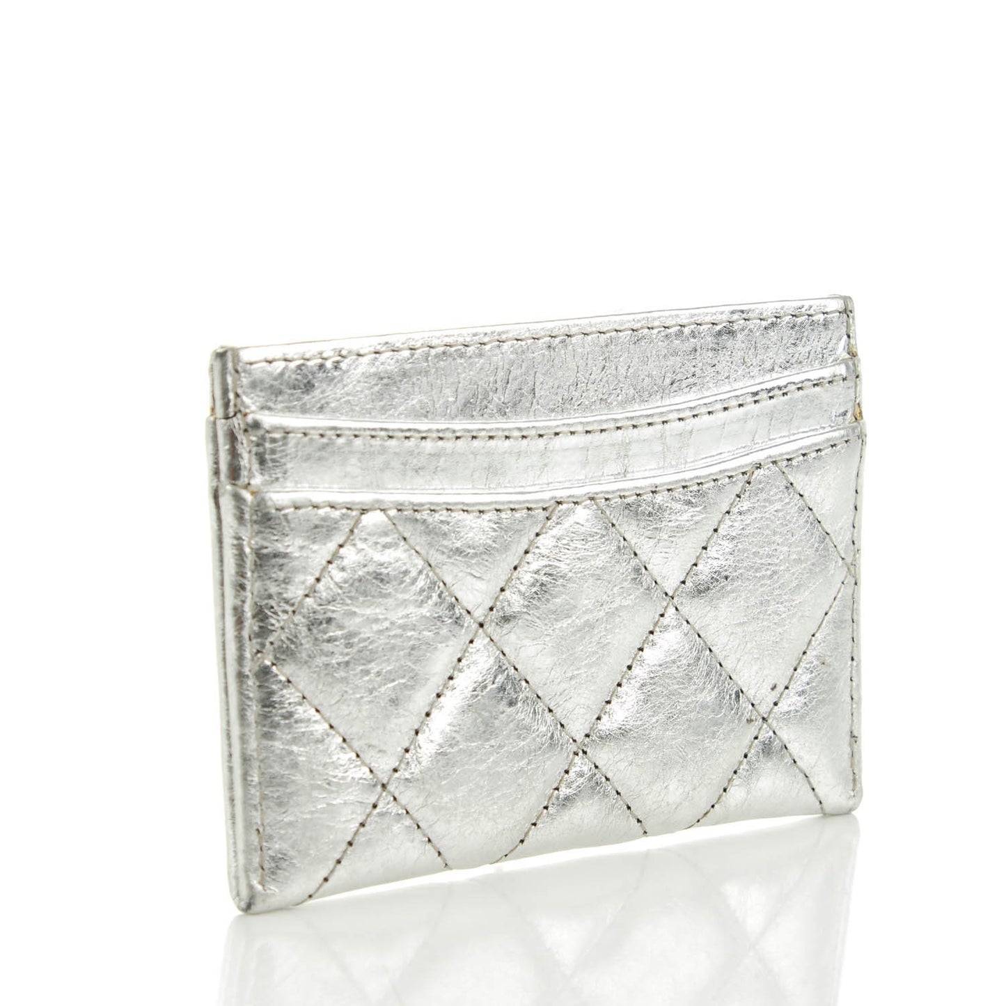 Metallic Aged Calfskin Quilted Reissue Card Holder Silver