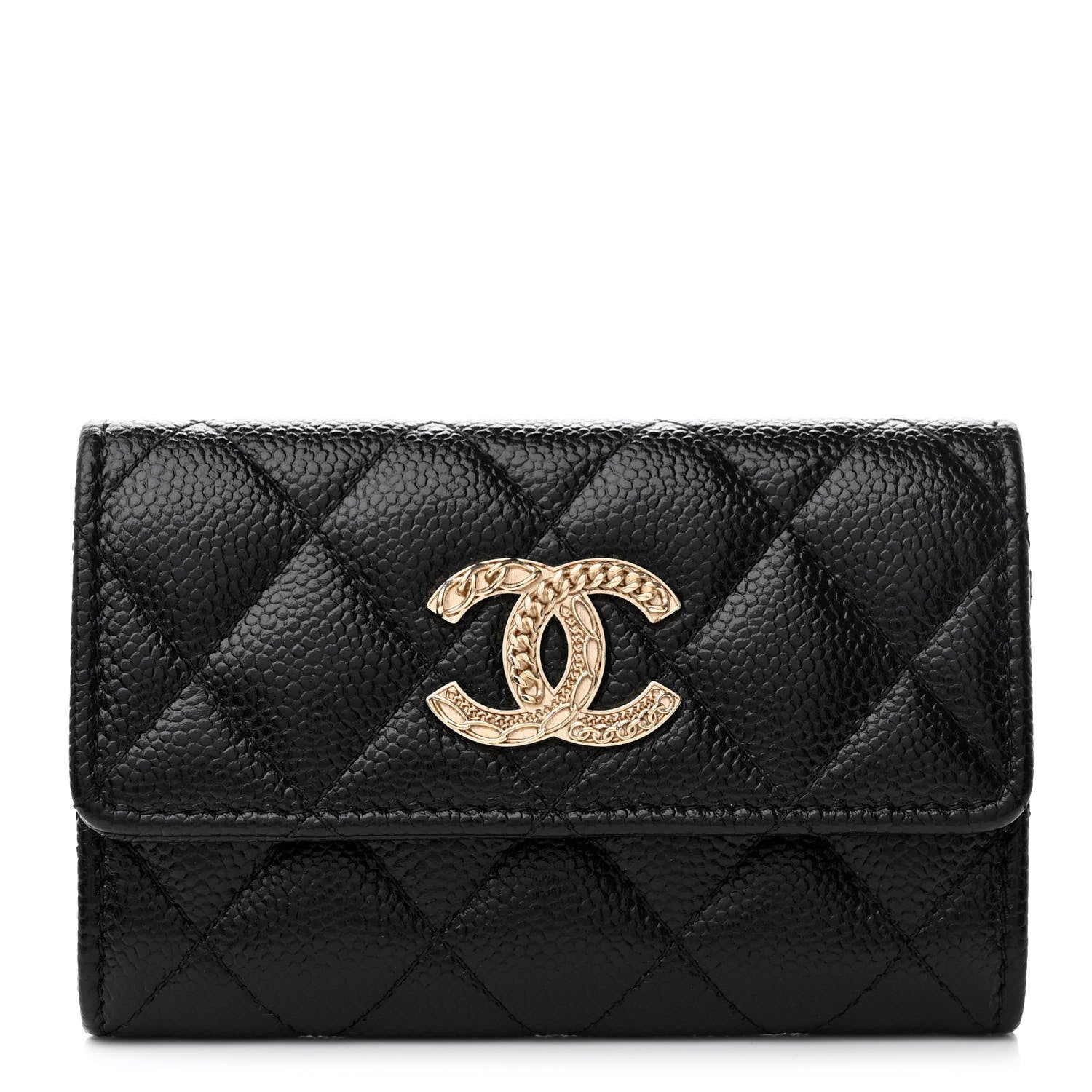 Chanel Caviar Quilted Chain CC Flap Card Holder Black 1 of 9