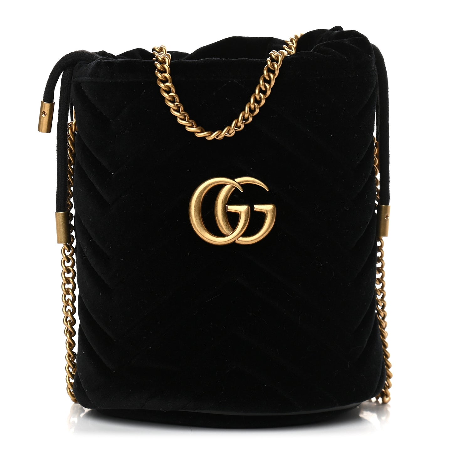 Velvet Matelasse Mini GG Marmont 2.0 Bucket Bag Black
