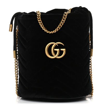 Gucci Velvet Matelasse Mini GG Marmont 2.0 Bucket Bag Black 1 of 8