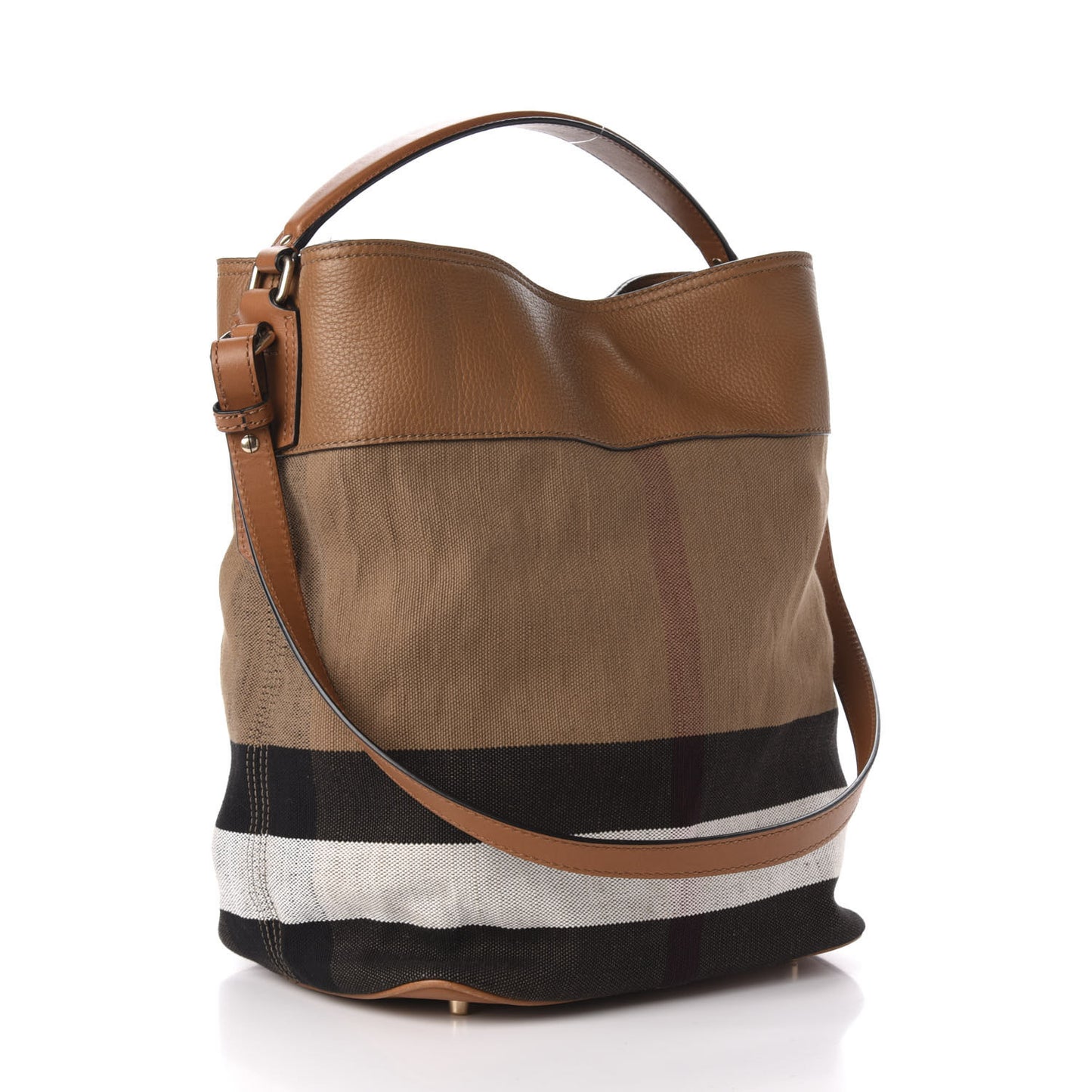 Grainy Calfskin Canvas Mega Check Medium Ashby Tassel Hobo Saddle Brown