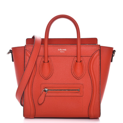 Celine Drummed Calfskin Nano Luggage Vermillion 1 of 14