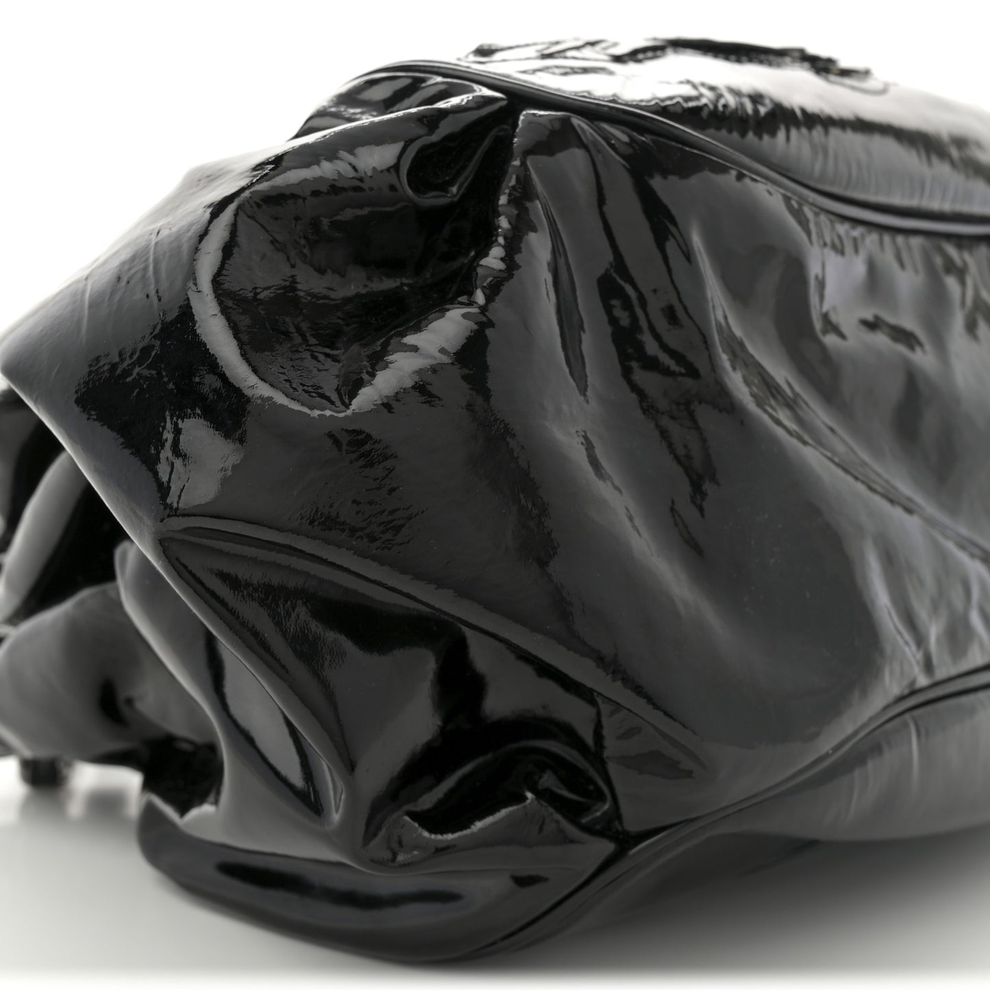 Patent Camellia Shoulder Bag Black