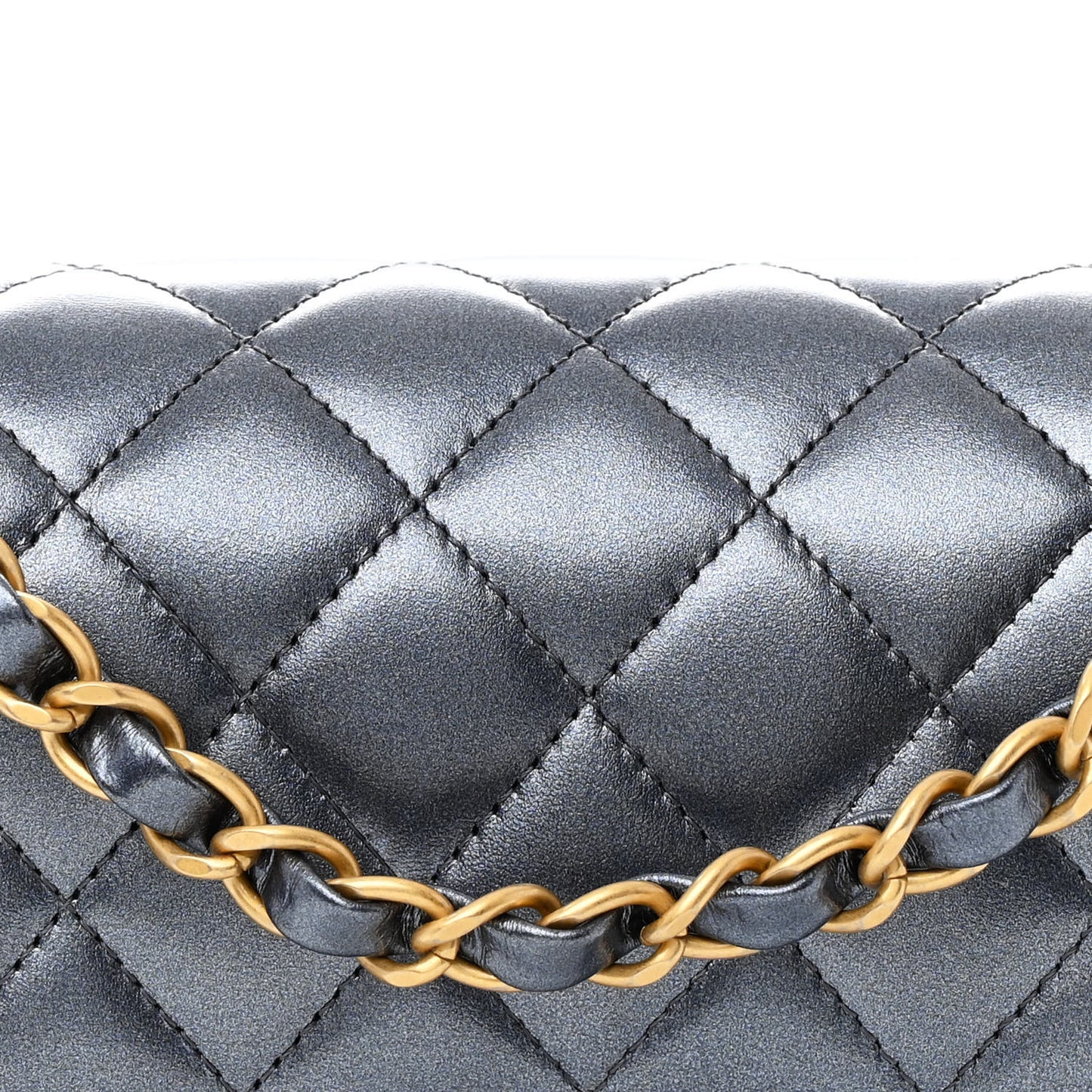 Metallic Lambskin Quilted Small Double Flap Dark Blue