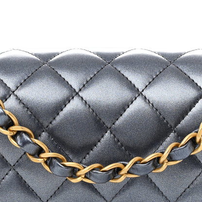 Chanel Metallic Lambskin Quilted Small Double Flap Dark Blue 8 of 12