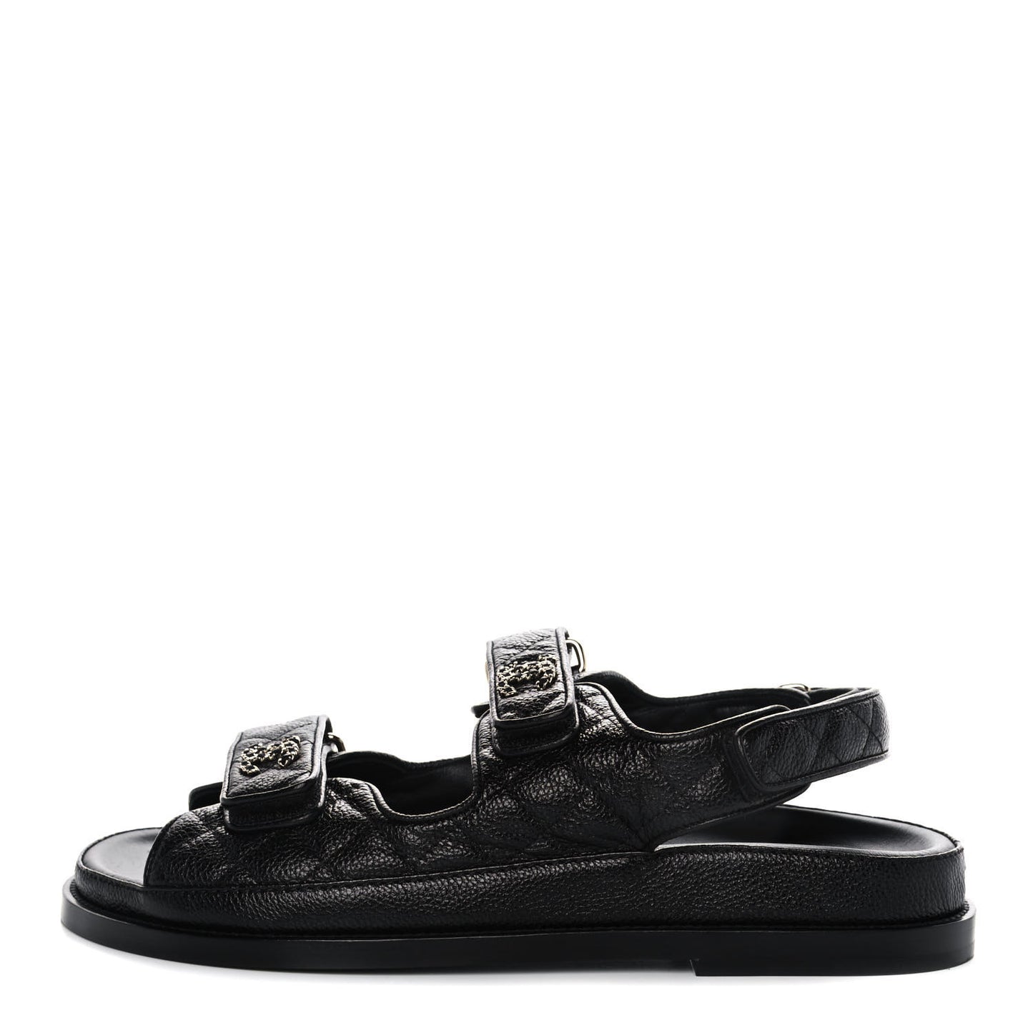 Grained Calfskin Velcro Dad Sandals 39 Black