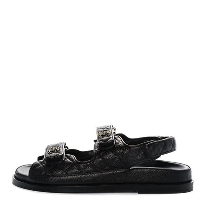 Chanel Grained Calfskin Velcro Dad Sandals 39 Black 1 of 9