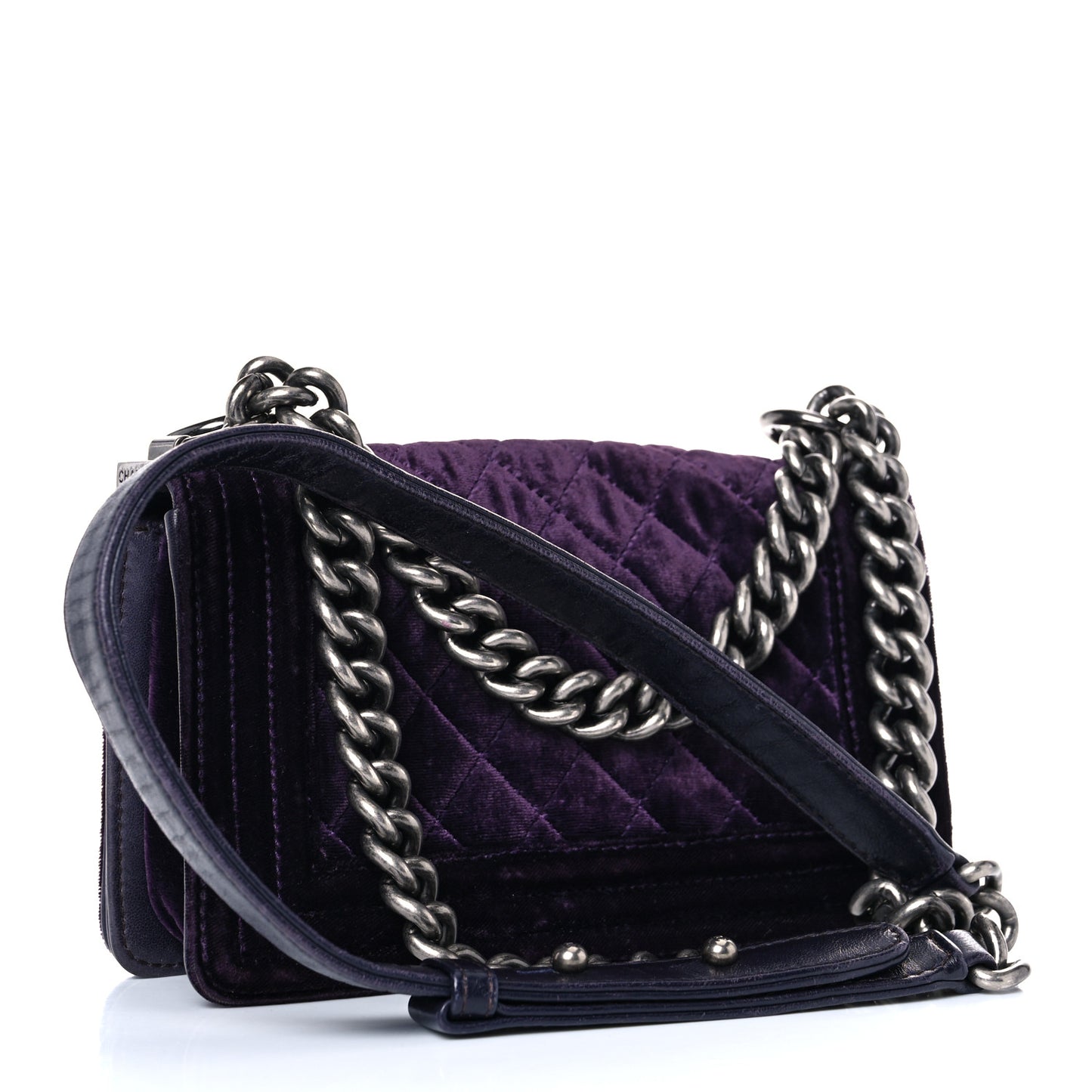 Velvet Quilted Small Boy Flap Purple