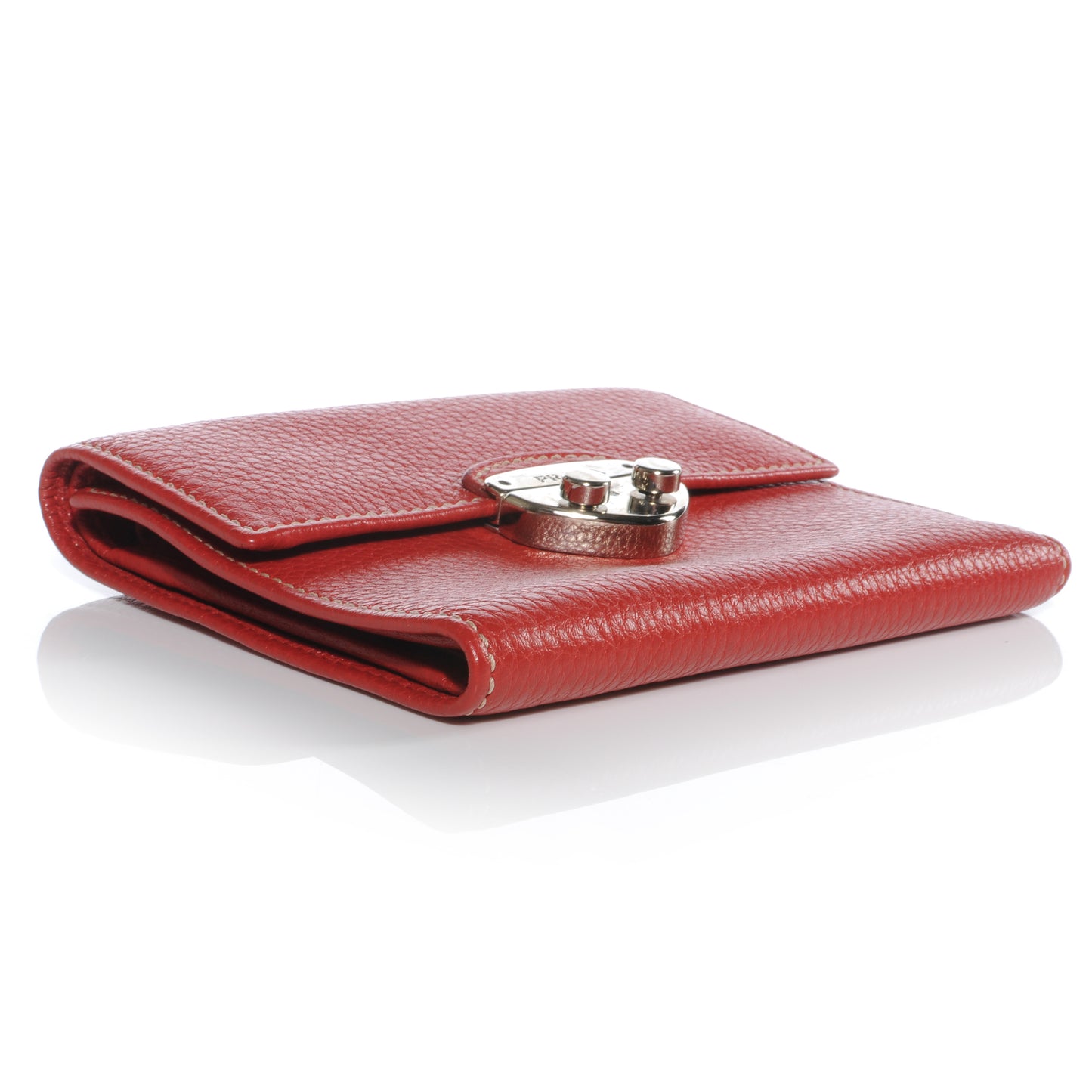 Vitello Daino Compact Push Lock Wallet Rosso