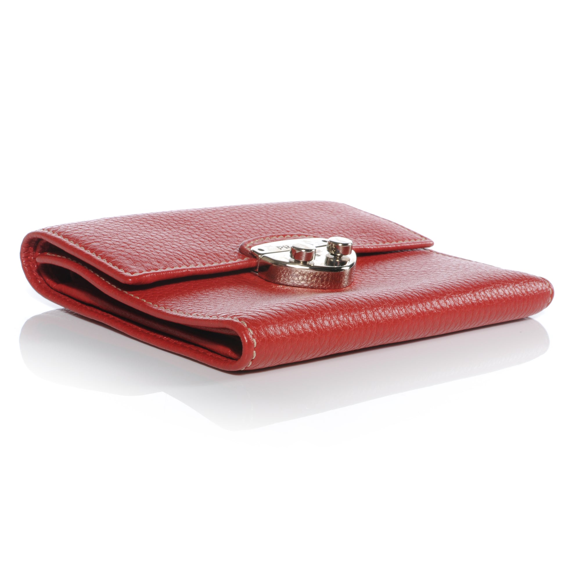 Prada Vitello Daino Compact Push Lock Wallet Rosso 3 of 8
