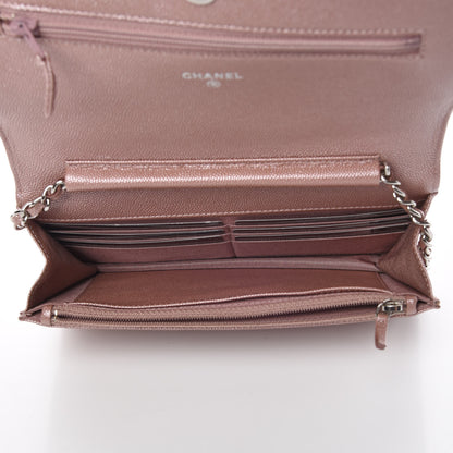 Chanel Metallic Caviar Chevron Quilted Vintage Mademoiselle Wallet On Chain WOC Pink 7 of 11