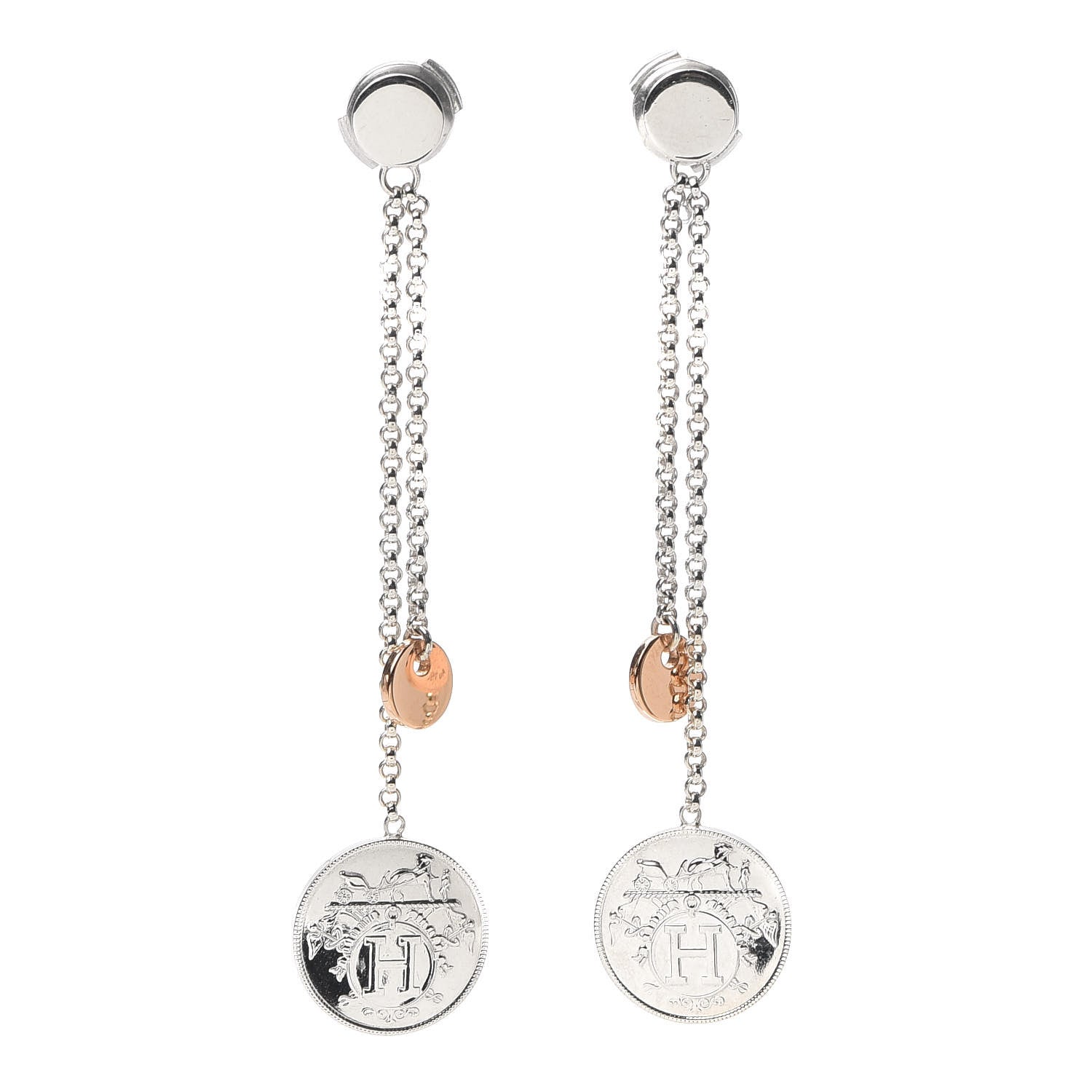 Hermes Sterling Silver 18K Rose Gold PM Ex-Libris Earrings 1 of 5