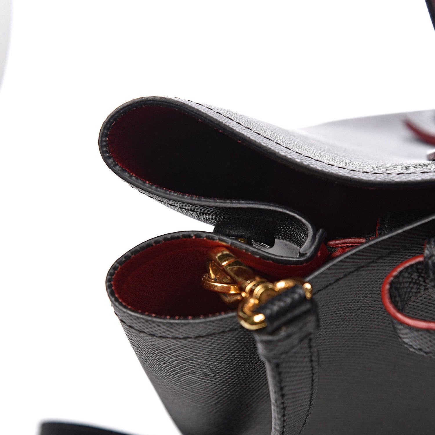 Prada Saffiano Cuir Large Double Bag Black Fuoco 13 of 19