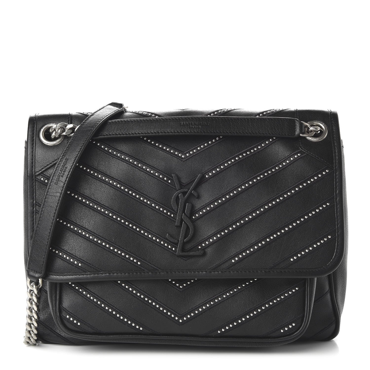 Saint Laurent Calfskin Matelasse Monogram Microstud Medium Niki Chain Satchel Black 1 of 10