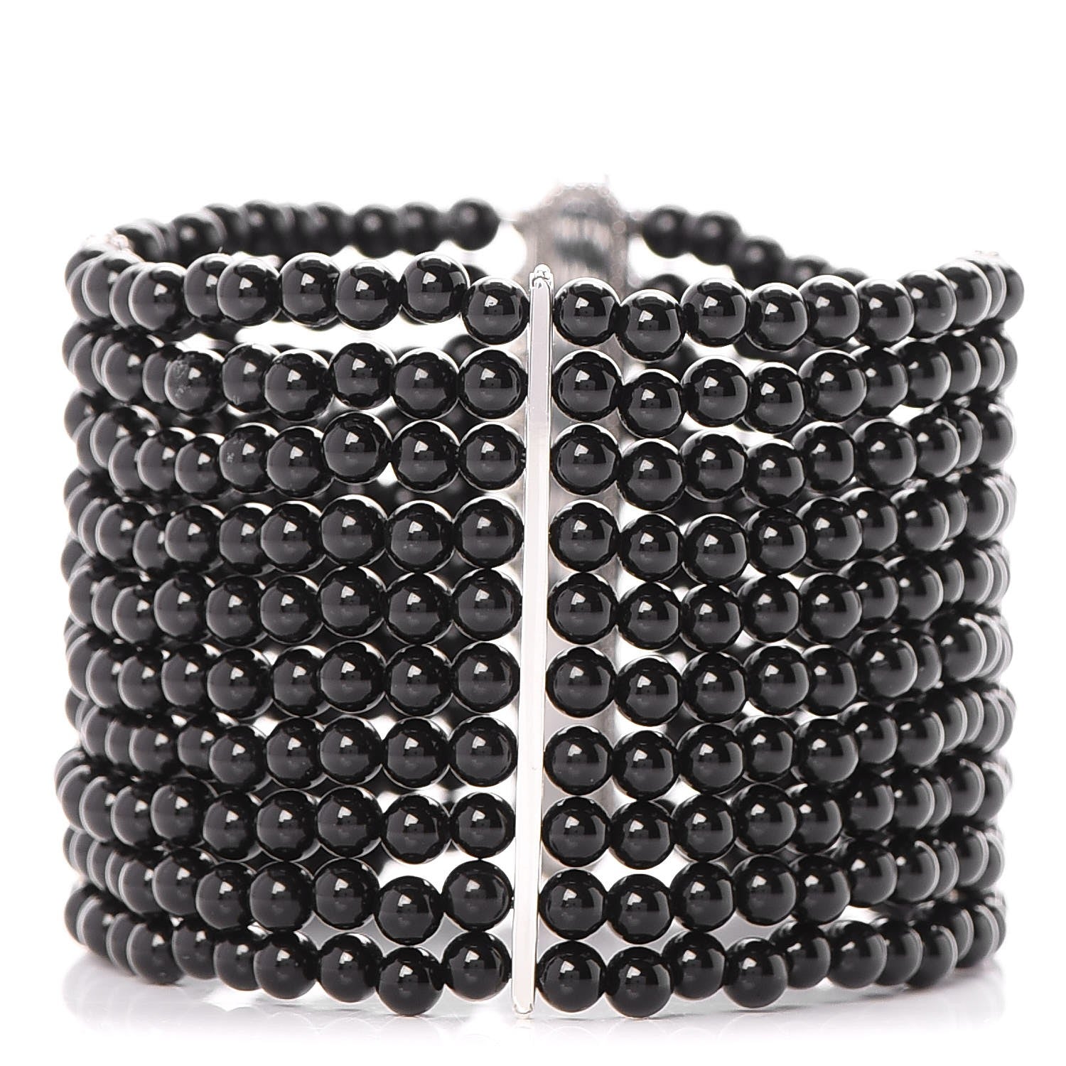Tiffany Sterling Silver Black Onyx 10 Row Ziegfeld Bracelet 1 of 6