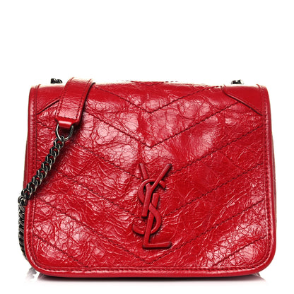 Saint Laurent Crinkled Calfskin Matelasse Monogram Niki Chain Wallet Red 1 of 13