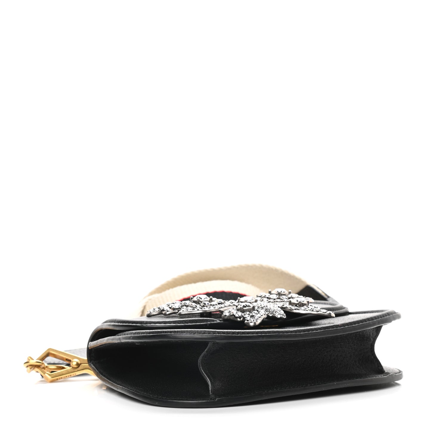 Calfskin Web Crystal Butterfly Stripe Small Totem Shoulder Bag Black