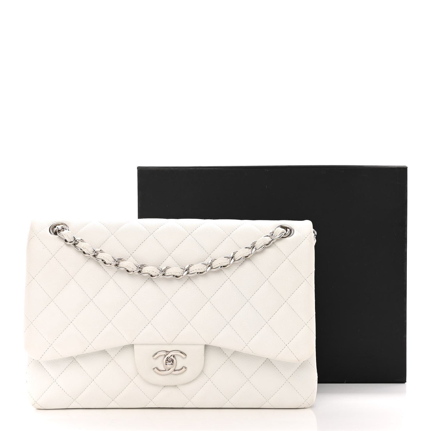 Caviar Quilted Jumbo Double Flap White