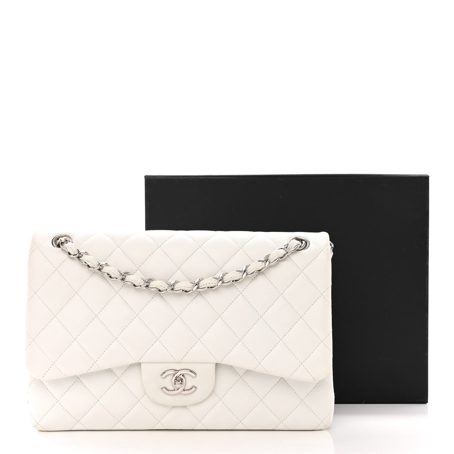 Chanel Caviar Quilted Jumbo Double Flap White 15 of 15