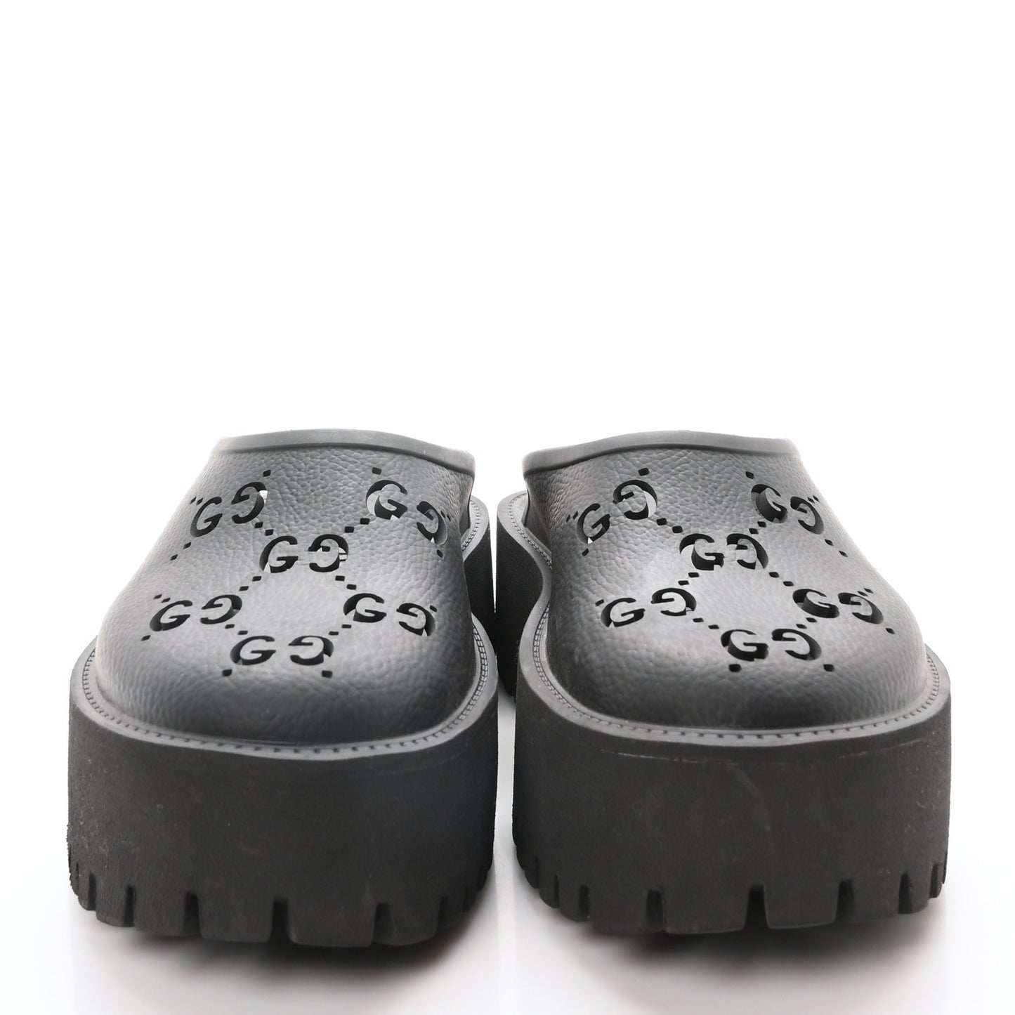 Rubber GG Monogram Perforated Elea Platform 55mm Lug Sole Sandals 36 Black