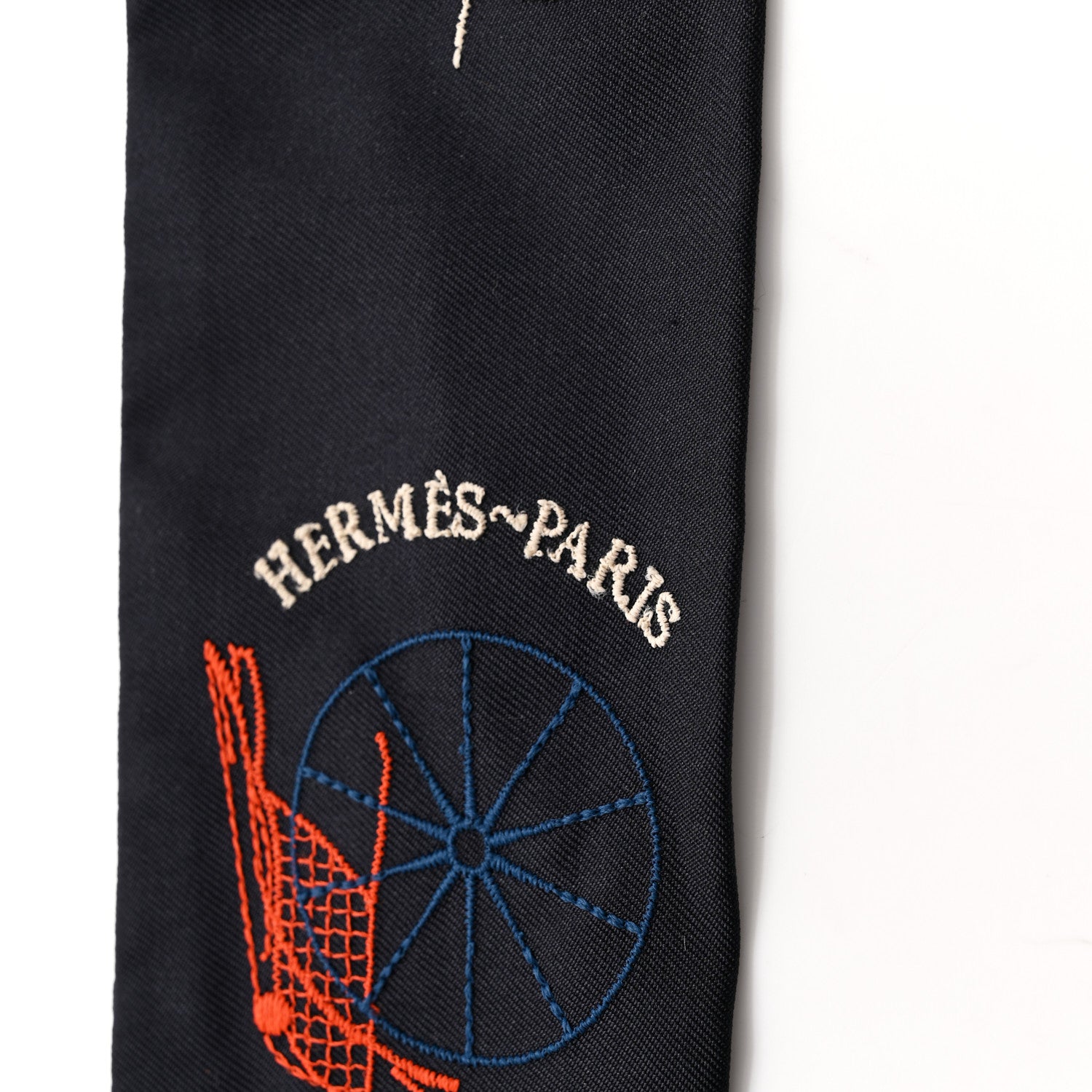 Hermes Silk Embroidered A Toute Berline Long Twilly Bleu Black Multicolor 3 of 4