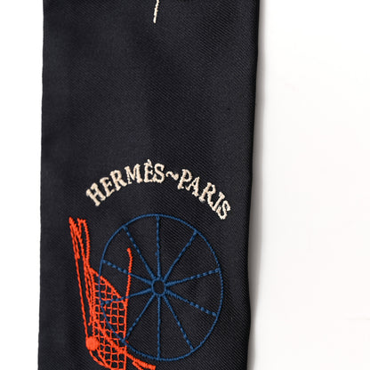 Hermes Silk Embroidered A Toute Berline Long Twilly Bleu Black Multicolor 3 of 4