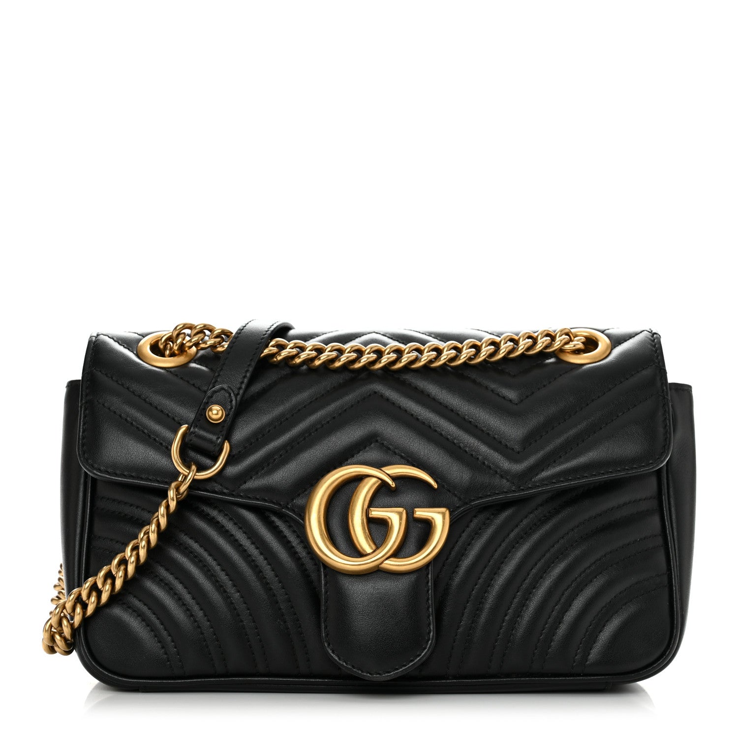 Gucci Calfskin Matelasse Small GG Marmont Shoulder Bag Black 1 of 11