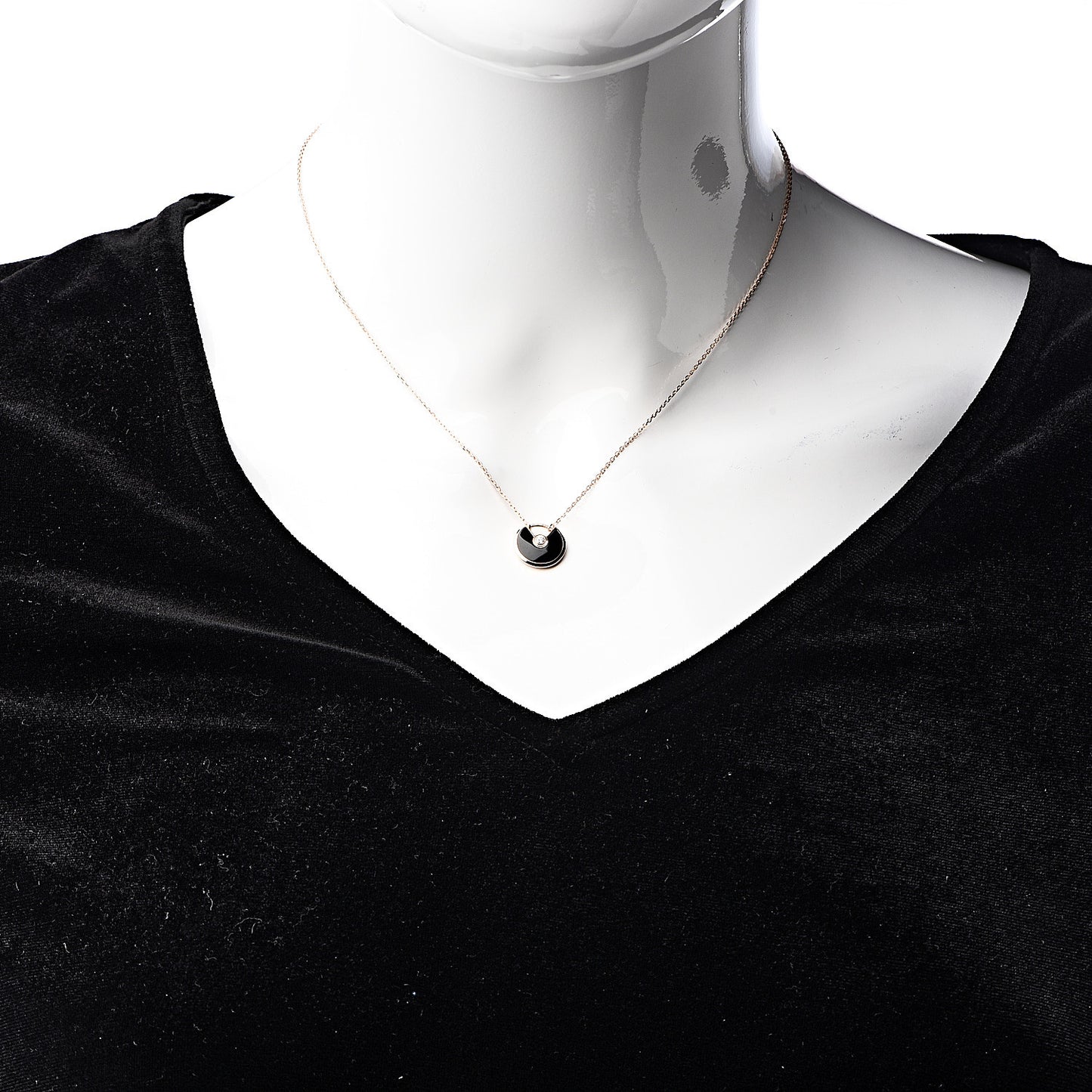 18K Pink Gold Diamond Black Onyx XS Amulette de Cartier Pendant Necklace