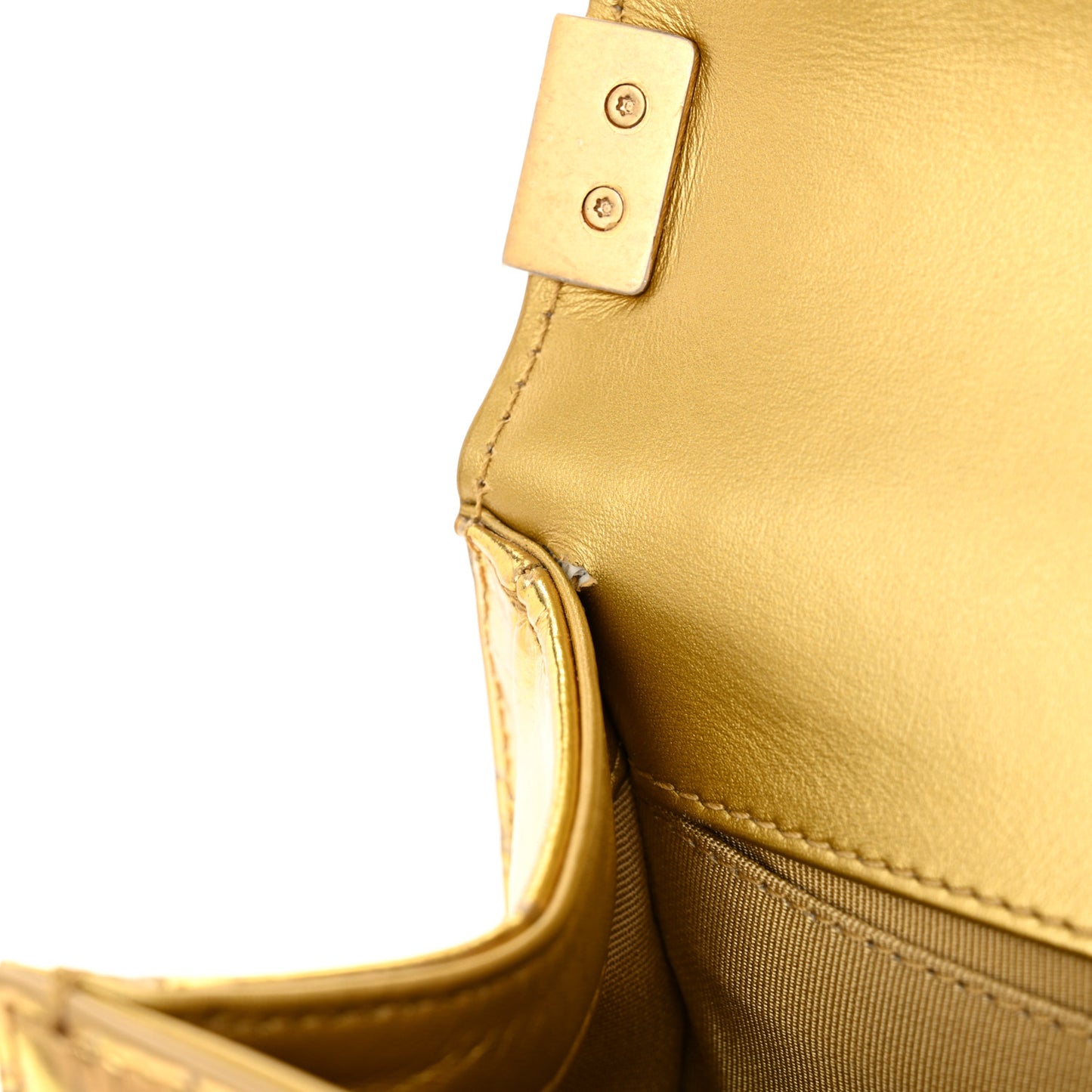 Metallic Calfskin Crocodile Embossed Graffiti Medium Cocodile Boy Flap Gold