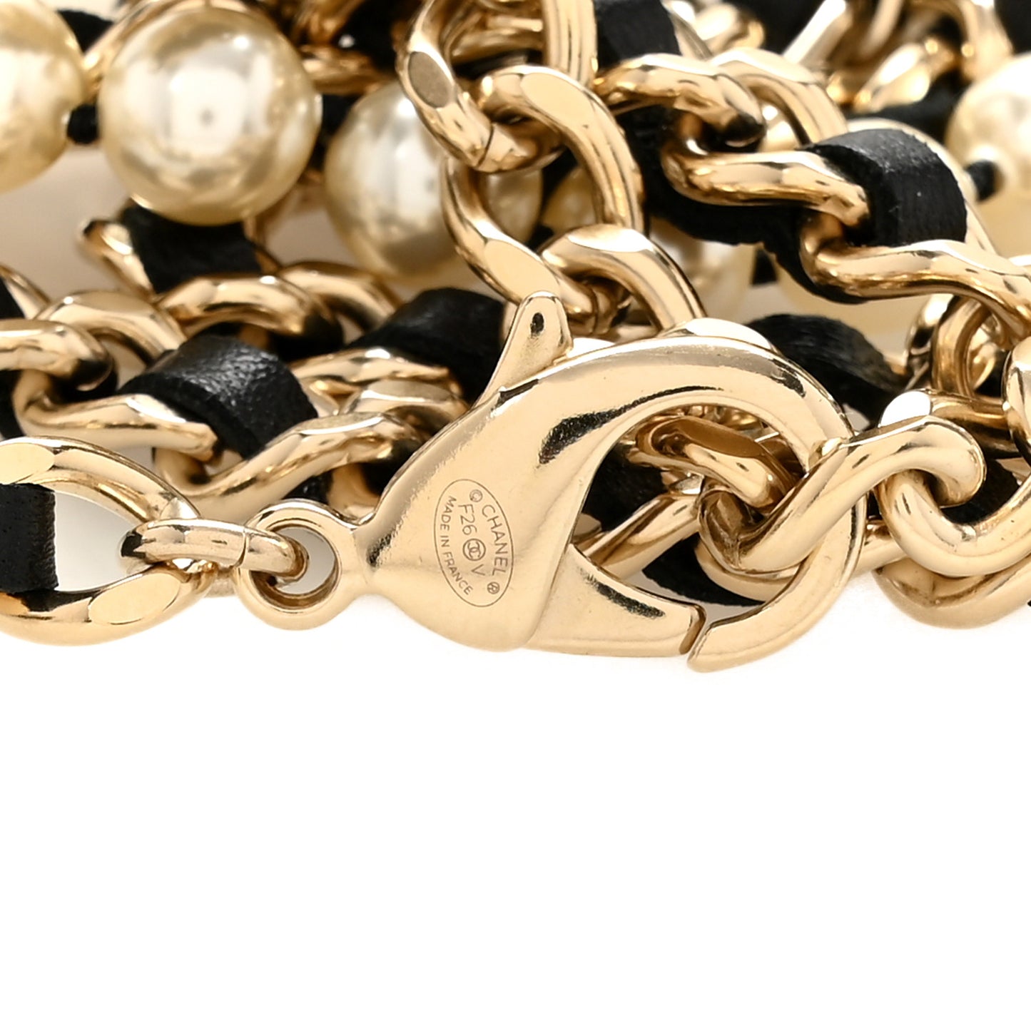 Lambskin Pearl Crystal Chain CC Fancy Belt 85 Black Gold Black Gold