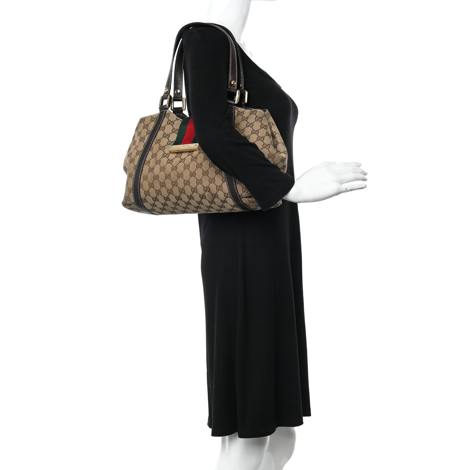 Gucci Monogram Medium New Ladies Web Tote Dark Brown 2 of 17