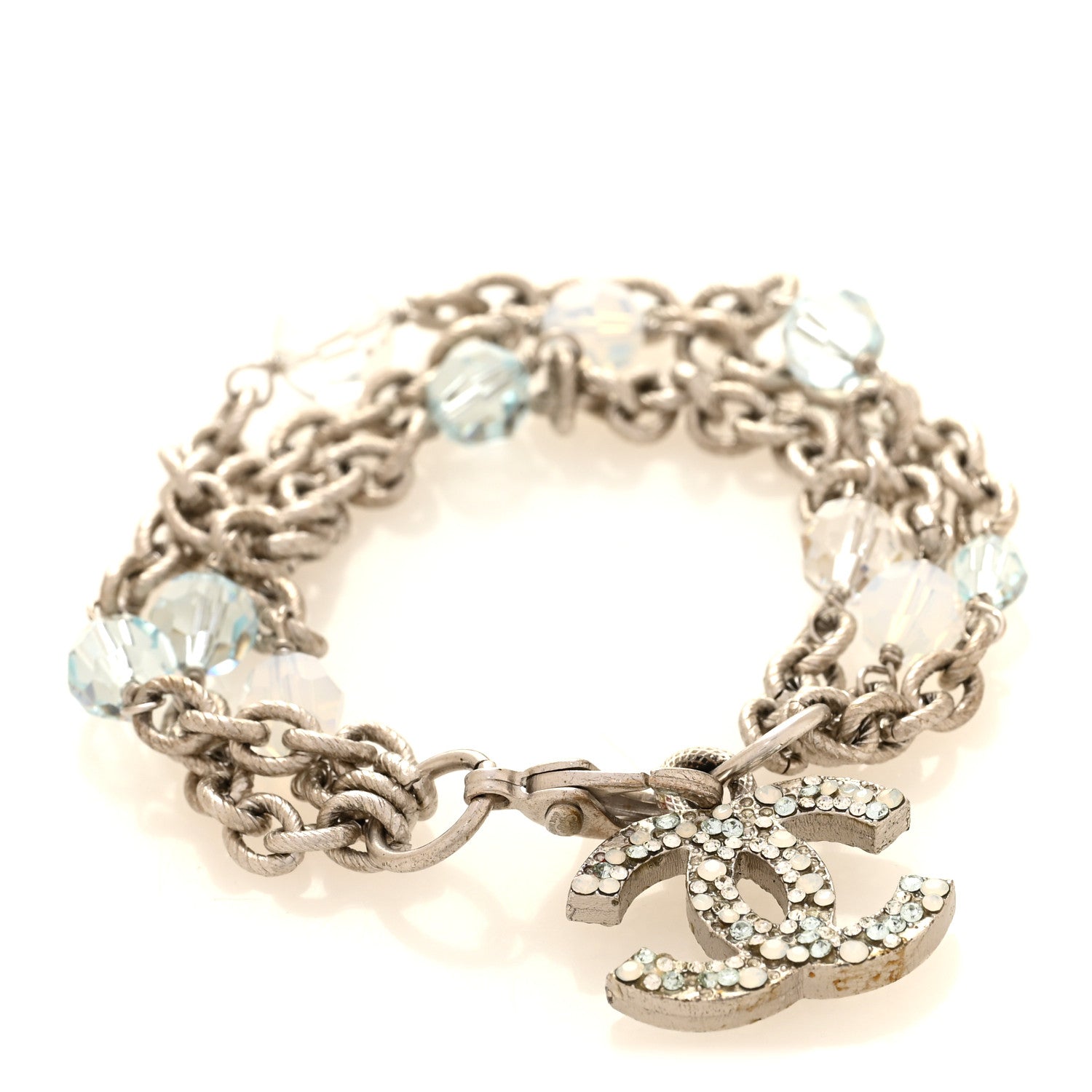 Chanel Metal Bead Crystal CC Charm Bracelet Silver 3 of 4
