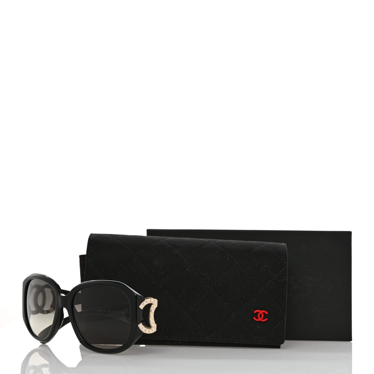 Acetate Pearl CC Square Sunglasses 71501-A Black