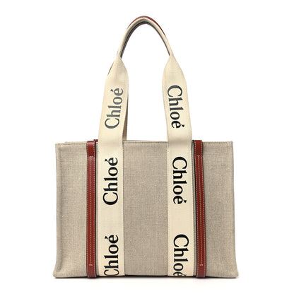 Chloe Cotton Calfskin Medium Woody Ribbon Tote White Brown 1 of 11