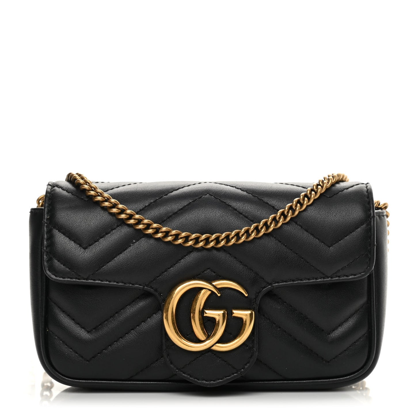 Calfskin Matelasse Super Mini GG Marmont Shoulder Bag Black