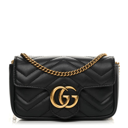 Gucci Calfskin Matelasse Super Mini GG Marmont Shoulder Bag Black 1 of 13