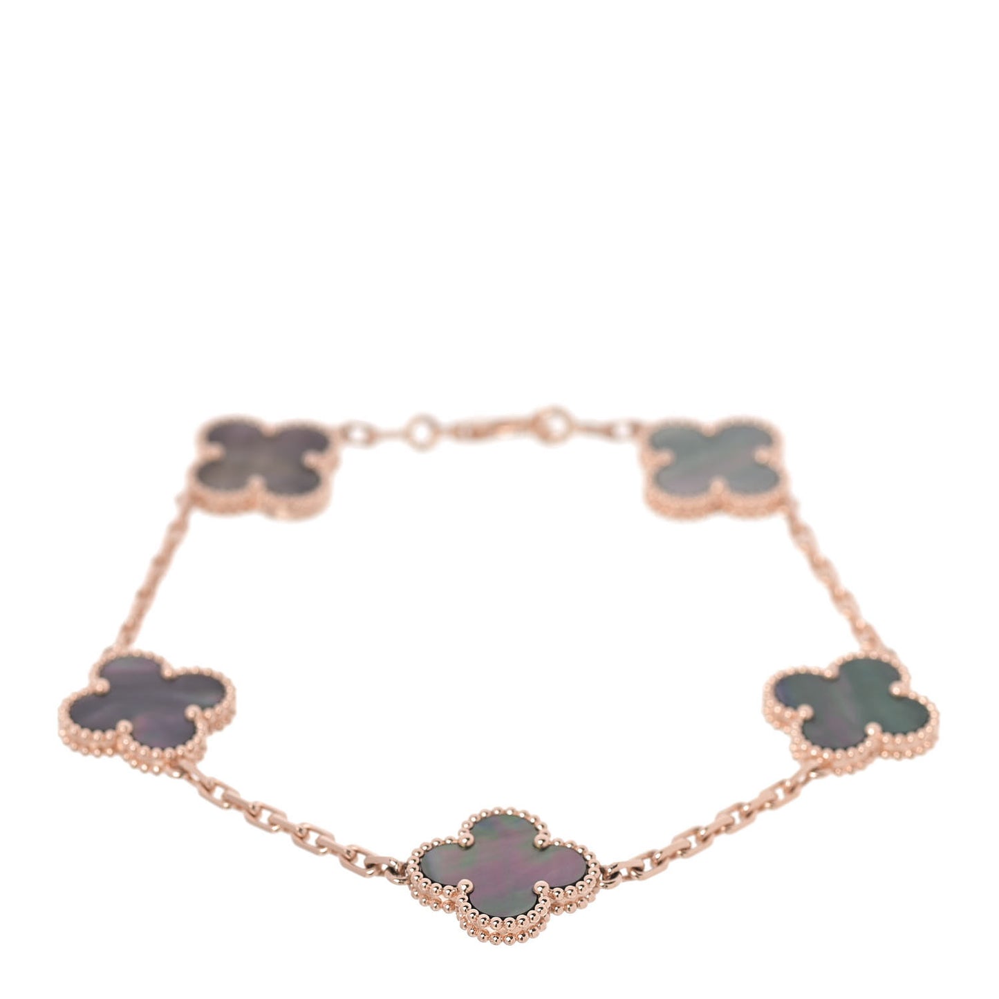 18K Rose Gold Gray Mother of Pearl 5 Motifs Vintage Alhambra Bracelet
