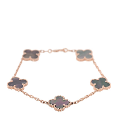 Van Cleef & Arpels 18K Rose Gold Gray Mother of Pearl 5 Motifs Vintage Alhambra Bracelet 1 of 6