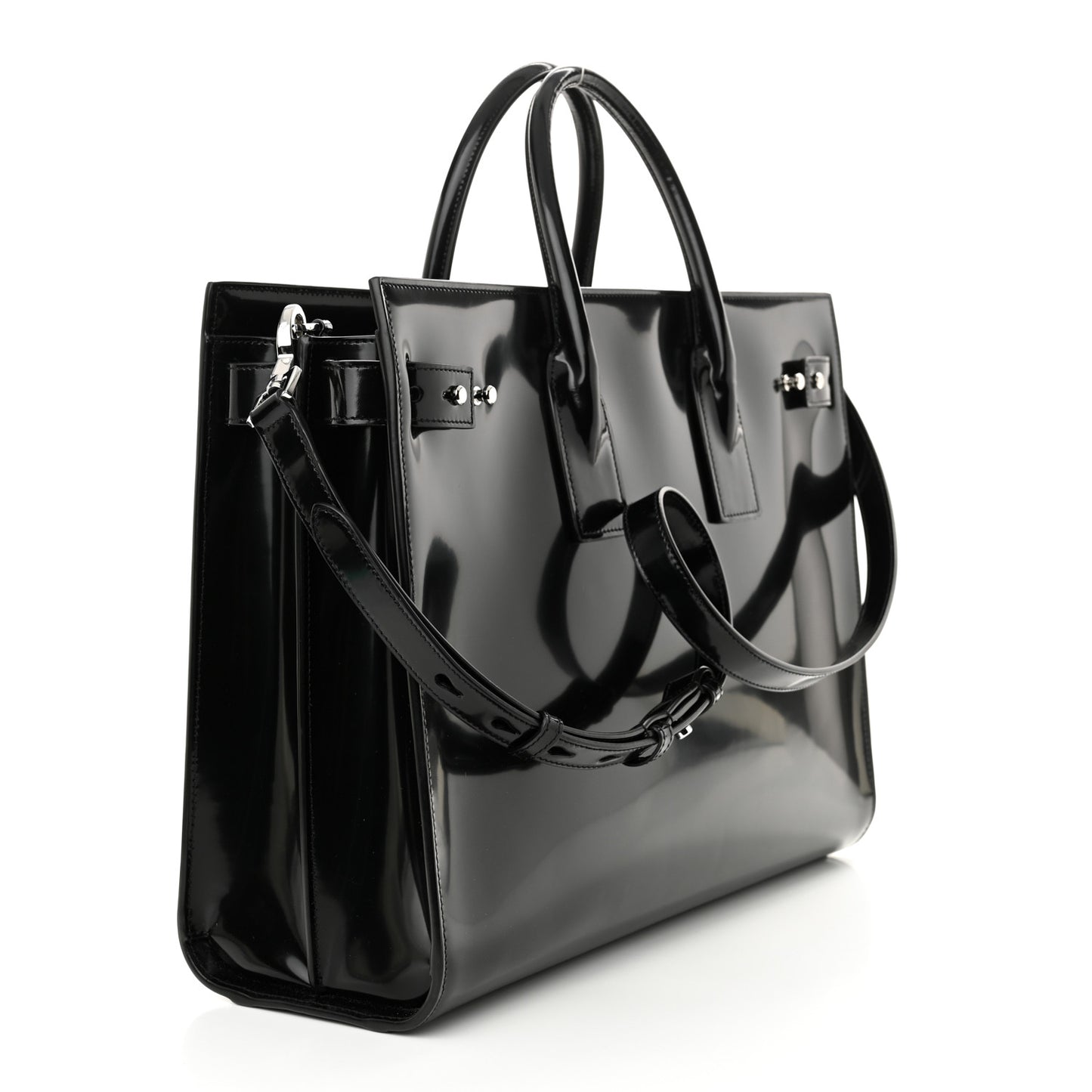 Patent Calfskin Large Thin Sac De Jour Black