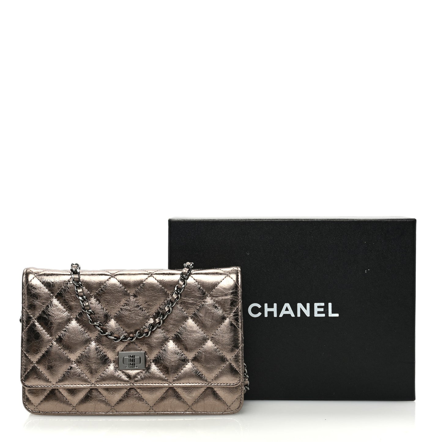 Metallic Aged Calfskin Quilted Reissue Wallet On Chain WOC Gold