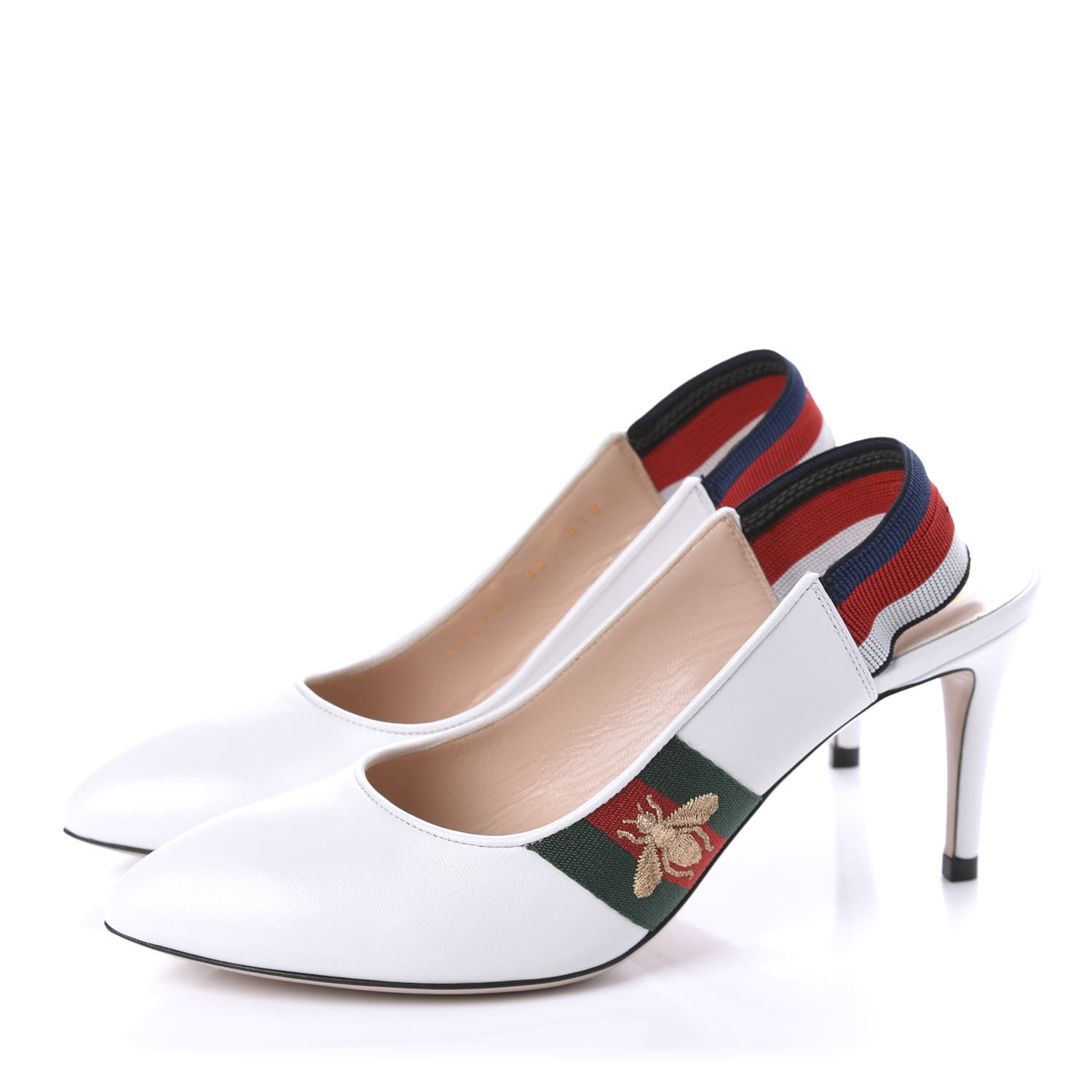 Gucci Malaga Kid Web Sylvie Mid Heel Slingback Pumps 36 White 3 of 10