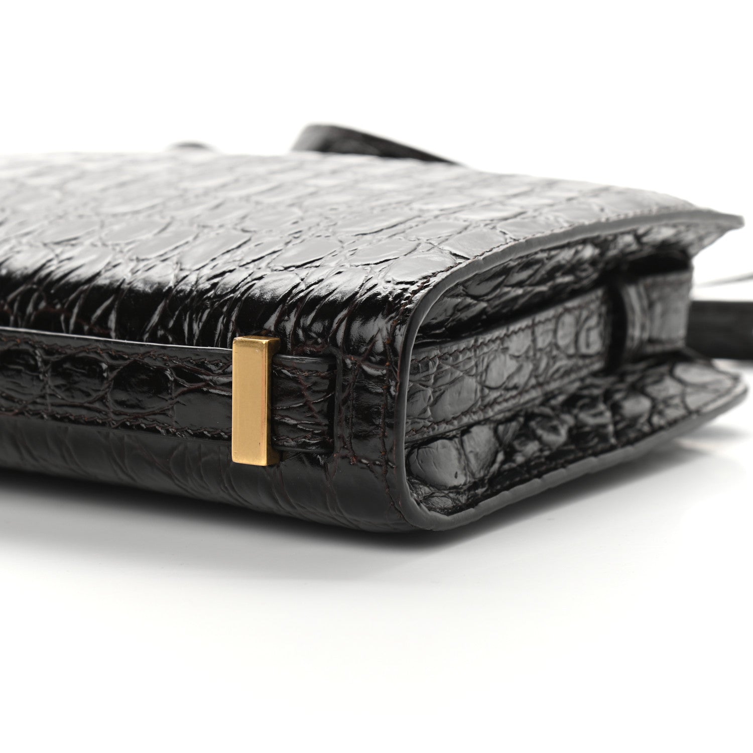 Saint Laurent Calfskin Crocodile Embossed Reverse Satchel Brown 8 of 8