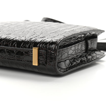 Saint Laurent Calfskin Crocodile Embossed Reverse Satchel Brown 8 of 8