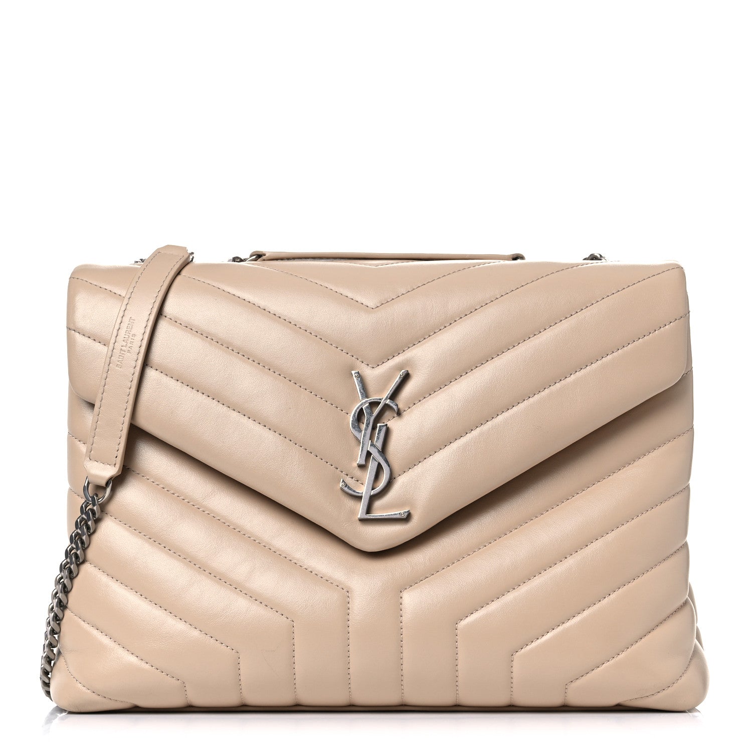 Saint Laurent Calfskin Y Quilted Monogram Medium Loulou Chain Satchel Dark Beige 1 of 19
