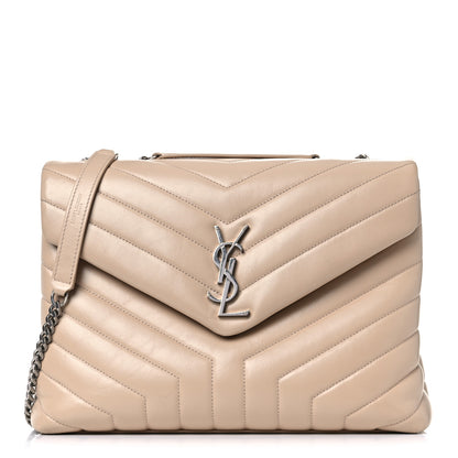 Saint Laurent Calfskin Y Quilted Monogram Medium Loulou Chain Satchel Dark Beige 1 of 19