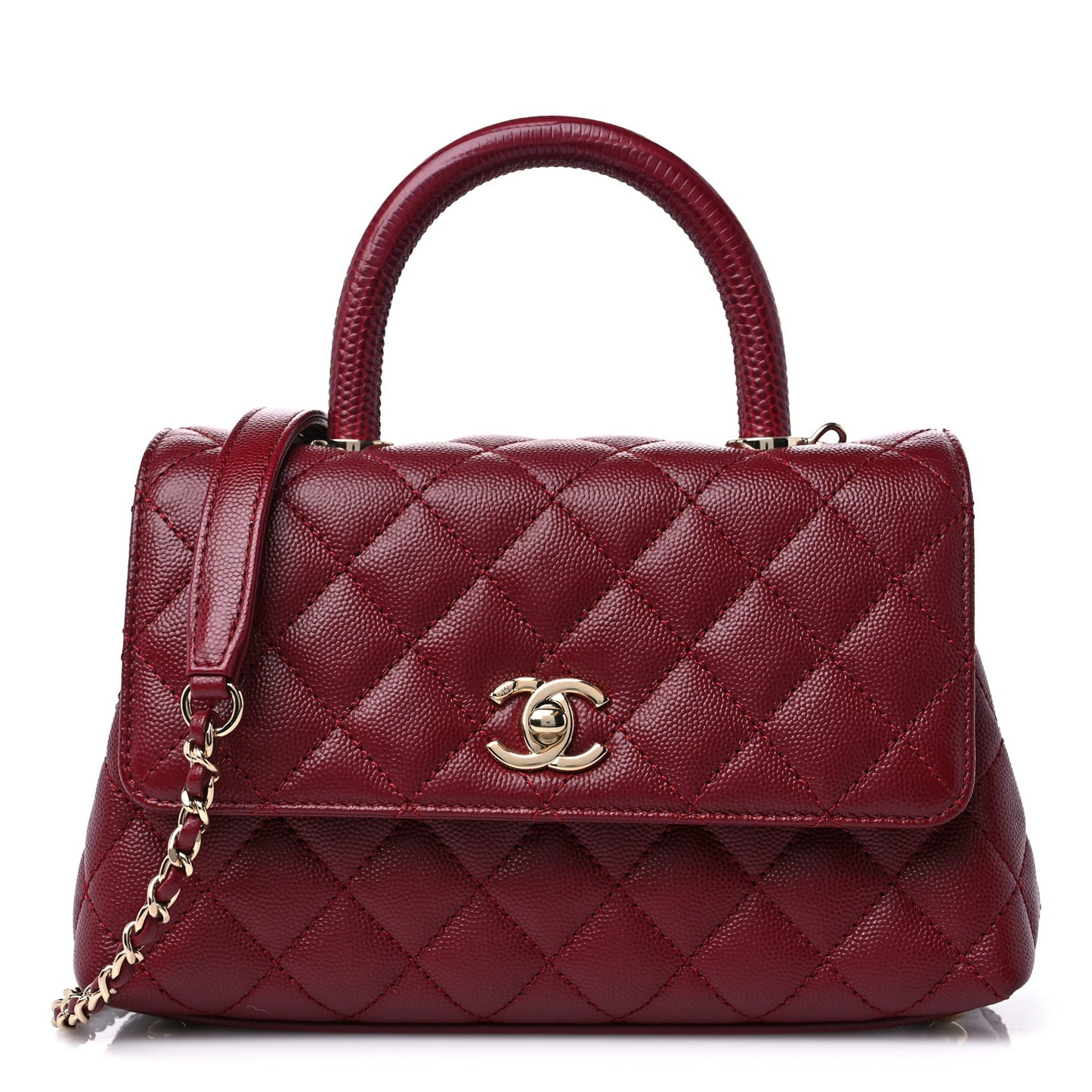 Caviar Lizard Embossed Quilted Mini Coco Handle Flap Burgundy