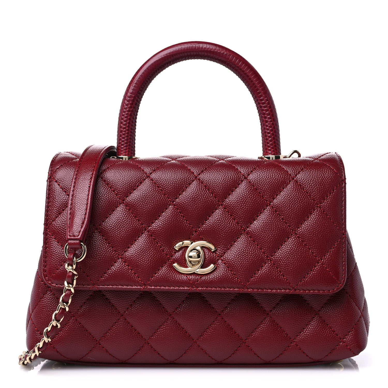 Chanel Caviar Lizard Embossed Quilted Mini Coco Handle Flap Burgundy 1 of 10