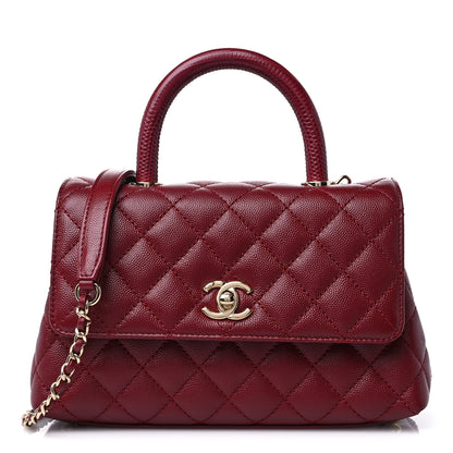 Chanel Caviar Lizard Embossed Quilted Mini Coco Handle Flap Burgundy 1 of 10