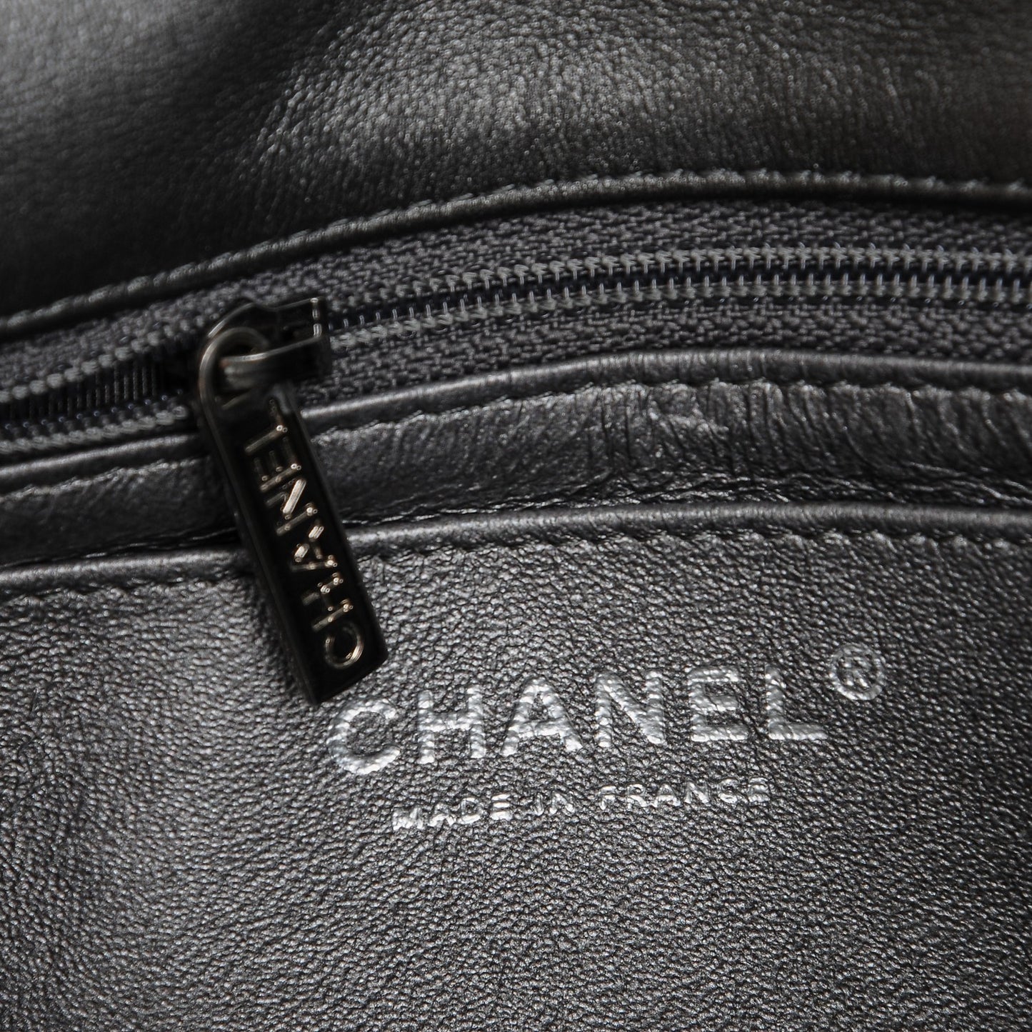 Metallic Calfskin Quilted Mini Rectangular Flap Charcoal Grey